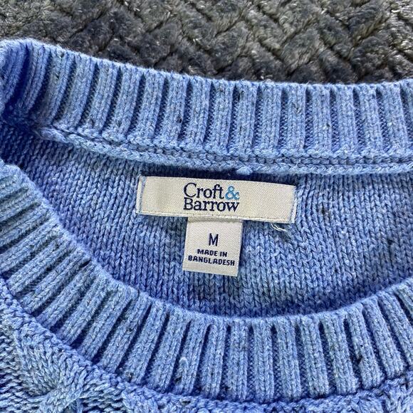 Croft And Barrow Women Sweater M Blue Heathered Nylon Blend Cable Knit Pullover - Picture 3 of 10